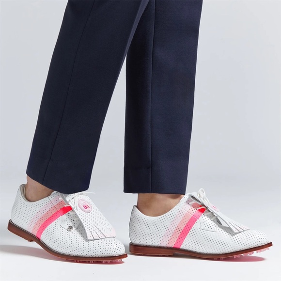 G/Fore Shoes - G/Fore Gallivanter Luxe Leather Kiltie Golf Shoes Pink White Womens